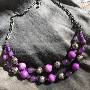 Purple and silver double necklace